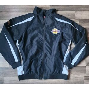 MAJESTIC JACKET LOS ANGELES LAKERS MENS SMALL ZIP UP TRACK EMBROIDED BLACK WHITE